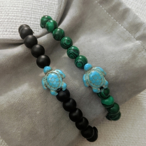 𝅺SALE! New Turquoise Sea Turtle Green Malachite Balance Healing Bracelet - Picture 1 of 6